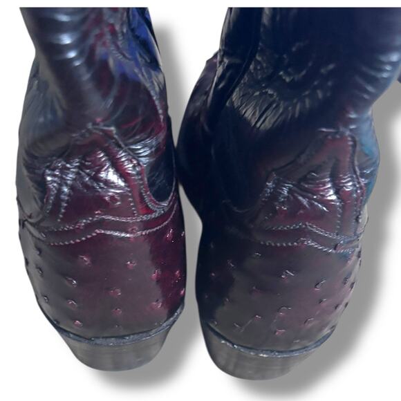 Lucchese Women’s Ostrich Cowboy Boots Size 7 Burgundy Western Leather Exotic - Picture 8 of 12